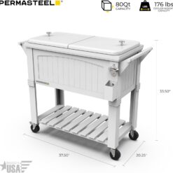 Permasteel Party Cooler with Divider, Spacious 80-Qt Capacity, White
