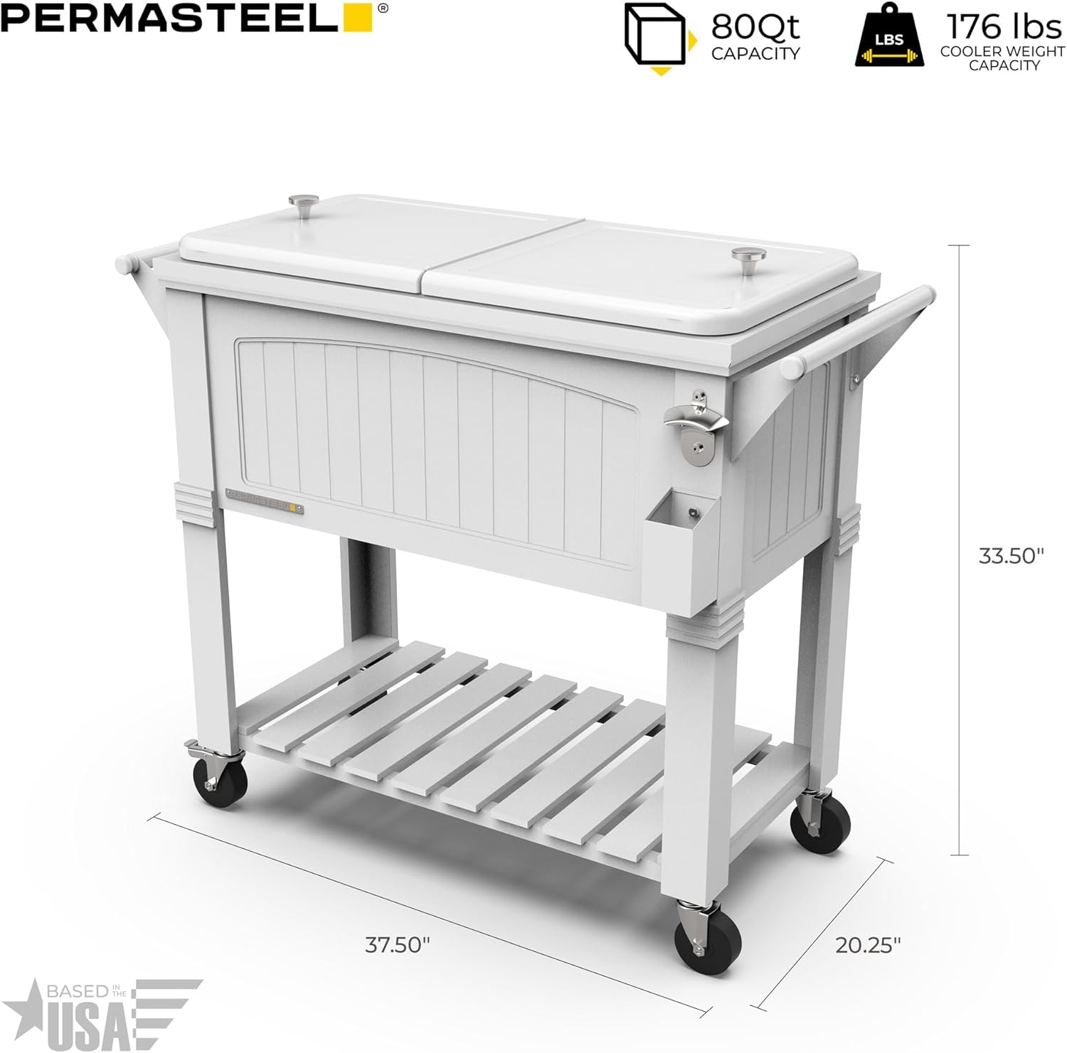 Permasteel Party Cooler with Divider, Spacious 80-Qt Capacity, White