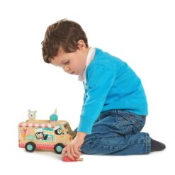Tender Leaf Toys - Penguin’s Gelato Van - Food Truck Style Pretend Play, Ice Cream and Ice Lolly Wooden Vehicle - Age 18m+
