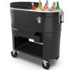Permasteel 120-Qt Rolling Ice Chest, Portable Patio Party Bar Drink Cooler Cart with Wheels, Drink Dividers, Black