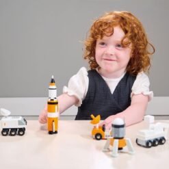 Tender Leaf Toys - Space Voyager Set - 7 Piece Solid Wood Space Vehicle Set with Moving Parts - Age 3 +