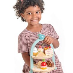 Tender Leaf Toys - Mini Chef Birdie Afternoon Tea Stand – Realistic English Sandwich, Cake and Pastry Tower for Pretend Play High - Age 3+