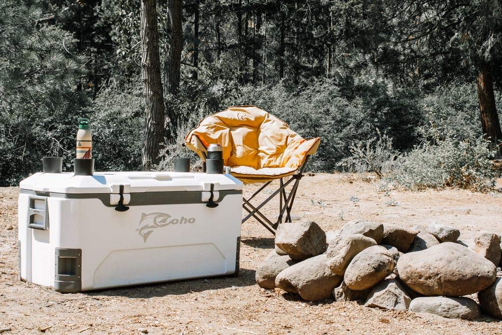COHO 165QT Insulated Hard Cooler with Fish Ruler, Removable Cup Holders, Magnetic Disc & Tie-Down Loops