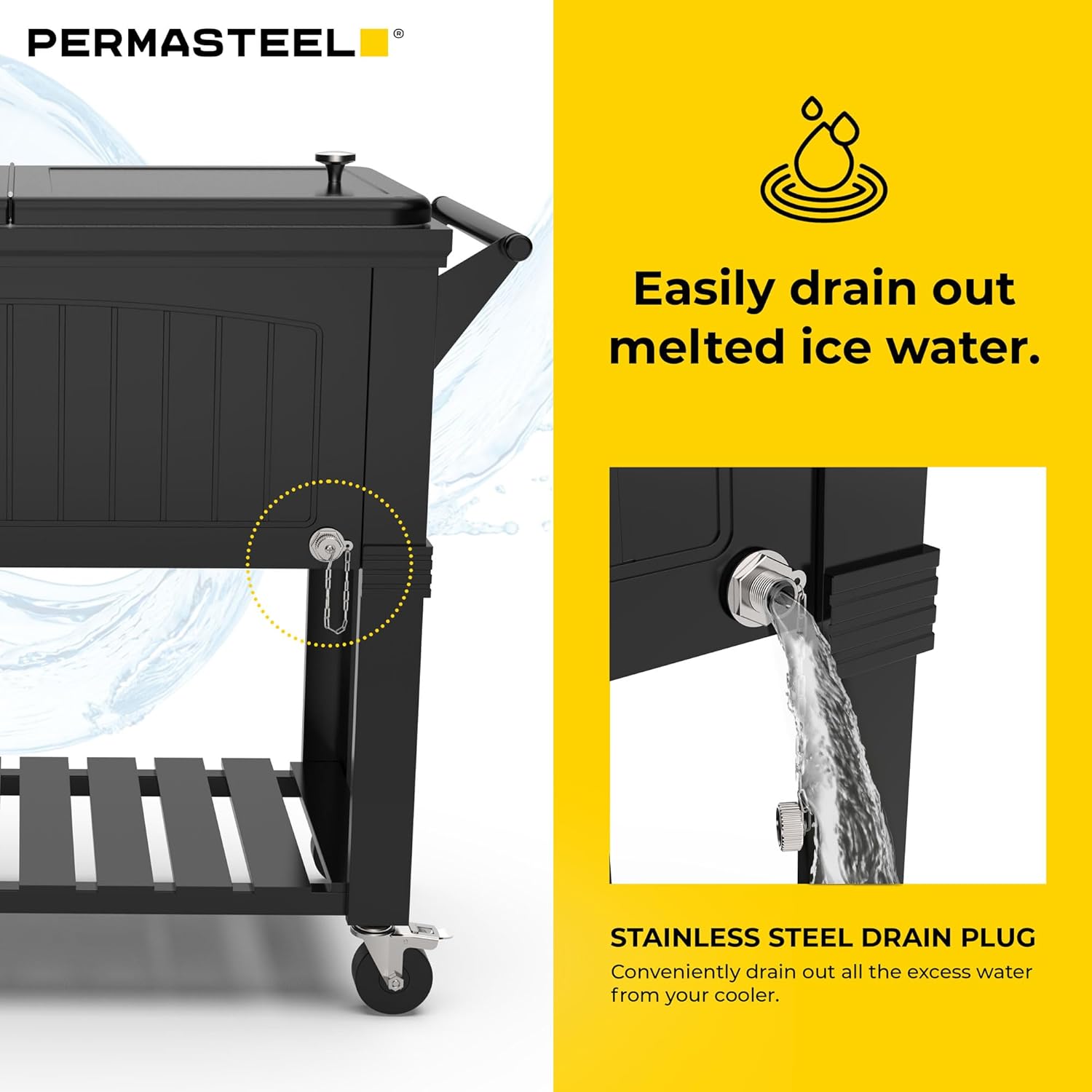Permasteel Party Cooler with Divider, Spacious 80-Qt Capacity, Black