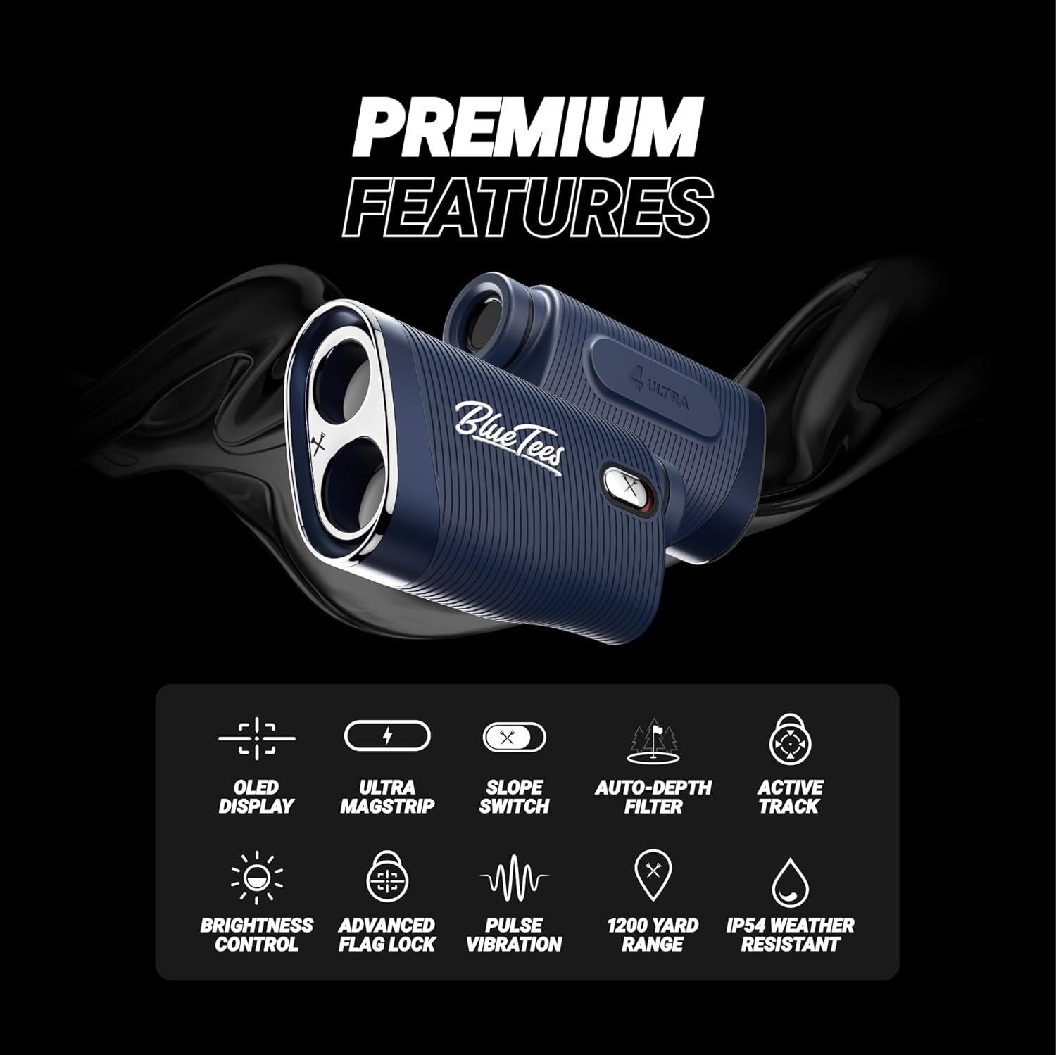 Blue Tees Golf Series 4 ULTRA Golf Rangefinder with Slope Switch, 1200 Yards, OLED Display 6X Magnification Laser Rangefinder, Navy