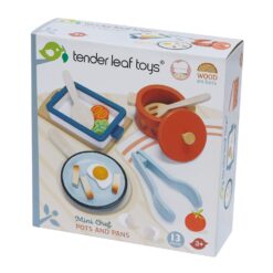 Tender Leaf Toys - Pots and Pans - 13 Pcs Wooden Pretend Cooking Playset, Play Kitchen Cookware Accessories Set for Kids - Age 3+