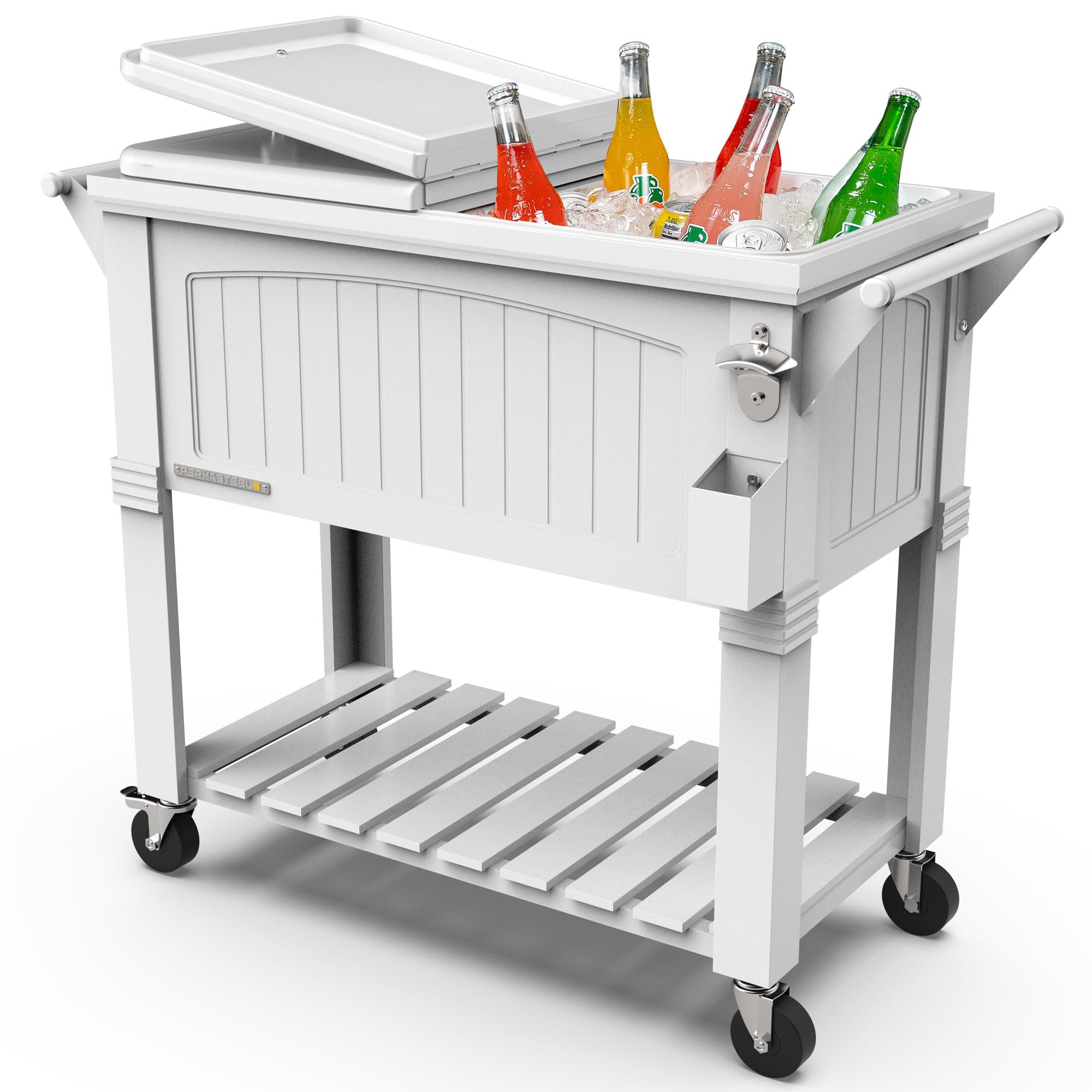 Permasteel Party Cooler with Divider, Spacious 80-Qt Capacity, White