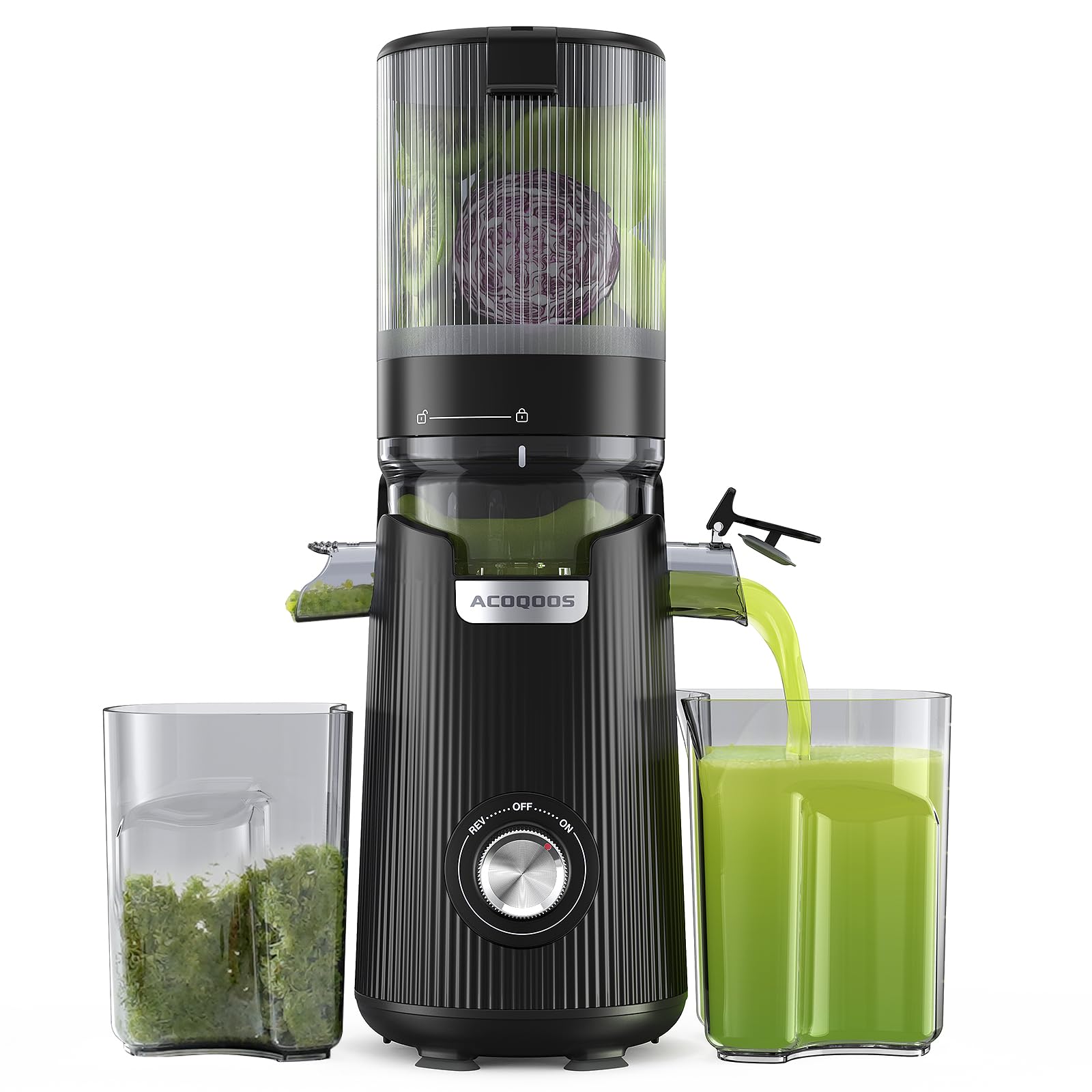ACOQOOS Juicer Machines, 5.3" Wide Chute for Whole Fruit and Vegetable,1.8L Auto-Feed Time-Saver, Black