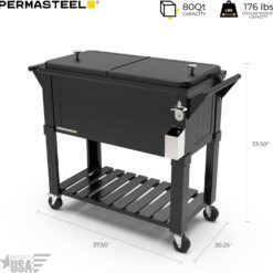 Permasteel Party Cooler with Divider, Spacious 80-Qt Capacity, Black