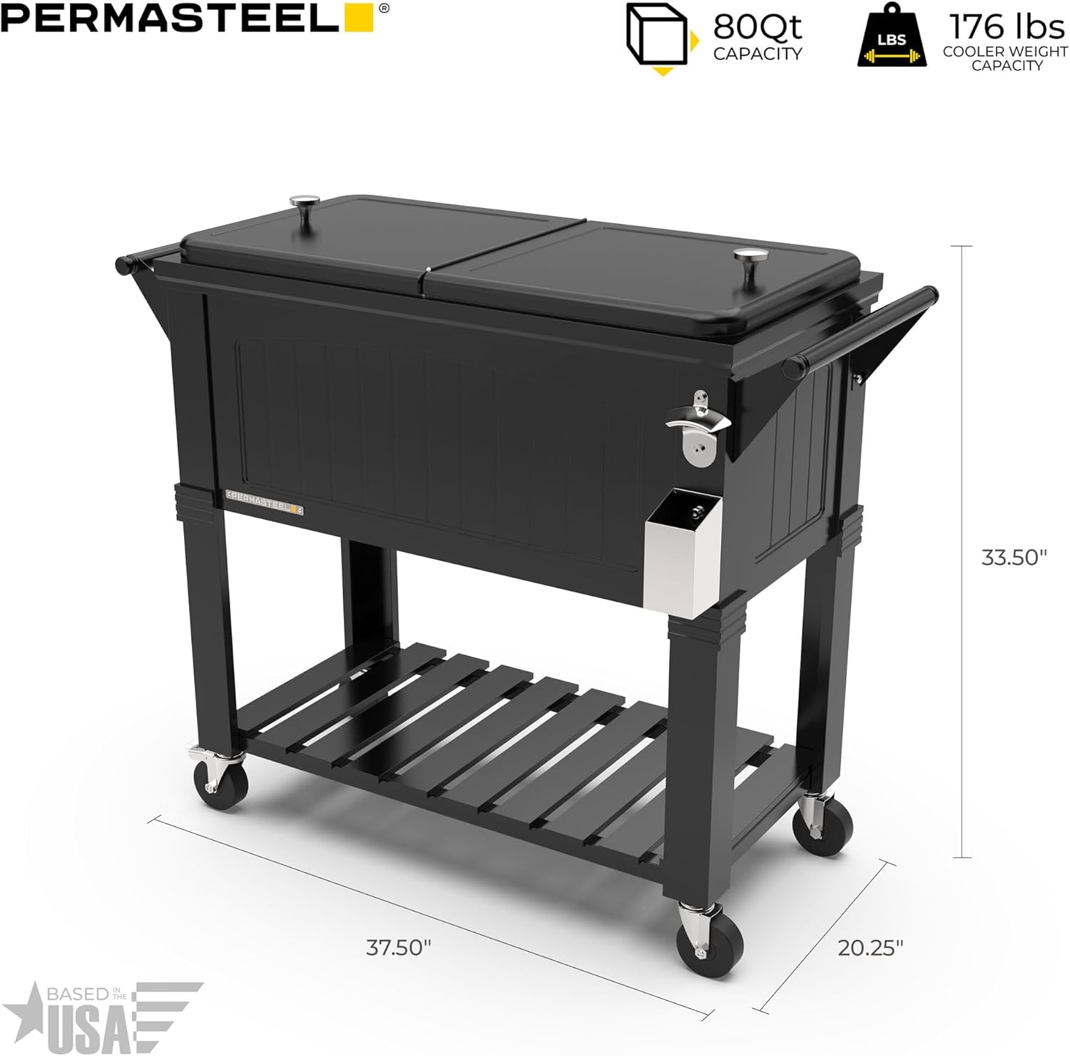 Permasteel Party Cooler with Divider, Spacious 80-Qt Capacity, Black