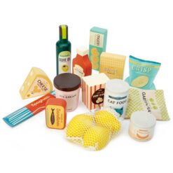 Tender Leaf Toys Supermarket Grocery Set - 17 Pcs Wooden Pretend Play Food Pack for Supermarket Roleplay Shopping Game - Age 3+