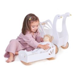 Tender Leaf Toys - Sweet Dreams Dolly Bed - Wooden Baby Doll Rocking Cradle with Bedding and Accessories - Age 18m+