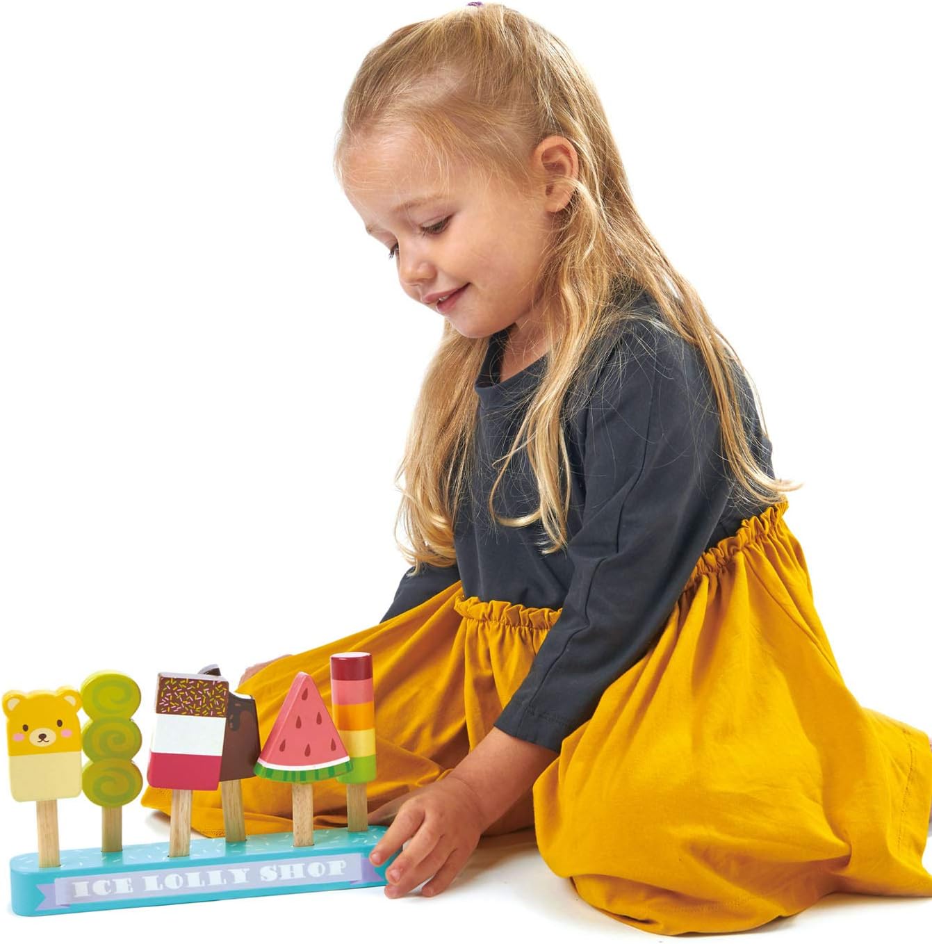 Tender Leaf Toys - Ice Lolly Shop - 13 Pieces Pretend Food Play Toy with 6 Wooden Popsicles Ice Cream Bars - Age 3+