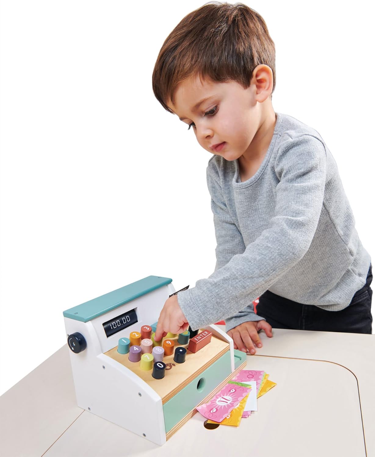Tender Leaf Toys - General Stores Till - Comprehensive Wooden Shop Till Play Set with Scanner - Age 3+