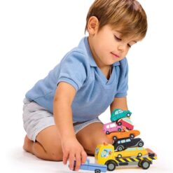 Tender Leaf Toys - Stacking Cars - 7 Wooden Stacking Toy Cars and a Wheeled Truck for Toddler Boys and Girls - Age 18m+