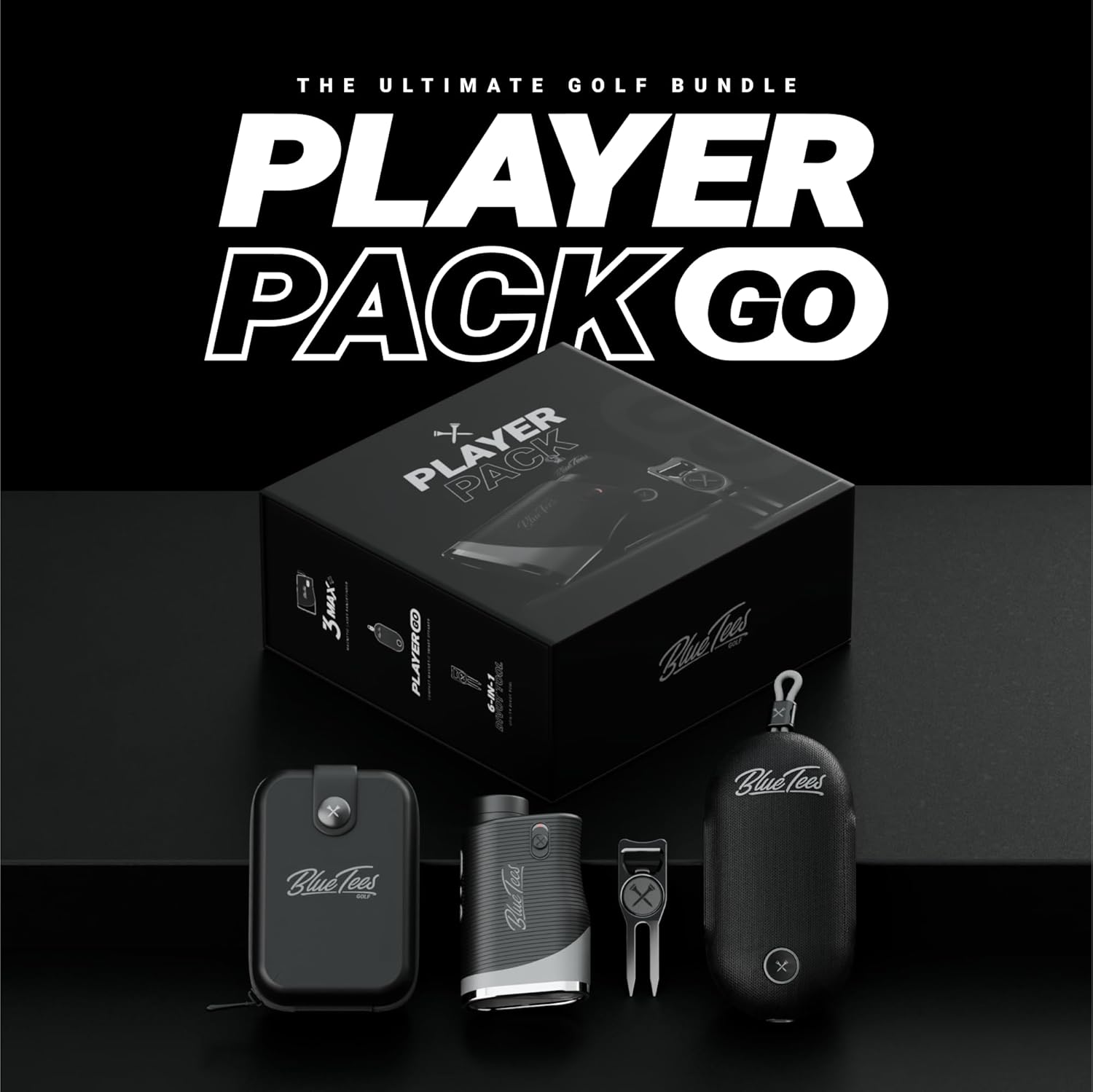 Blue Tees Golf Player Pack GO Bundle - Series 3 Max+ Rangefinder with Premium Case - The Complete Golf Bundle