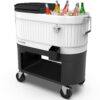 Permasteel 120-Qt Rolling Ice Chest, Portable Patio Party Bar Drink Cooler Cart with Wheels, White