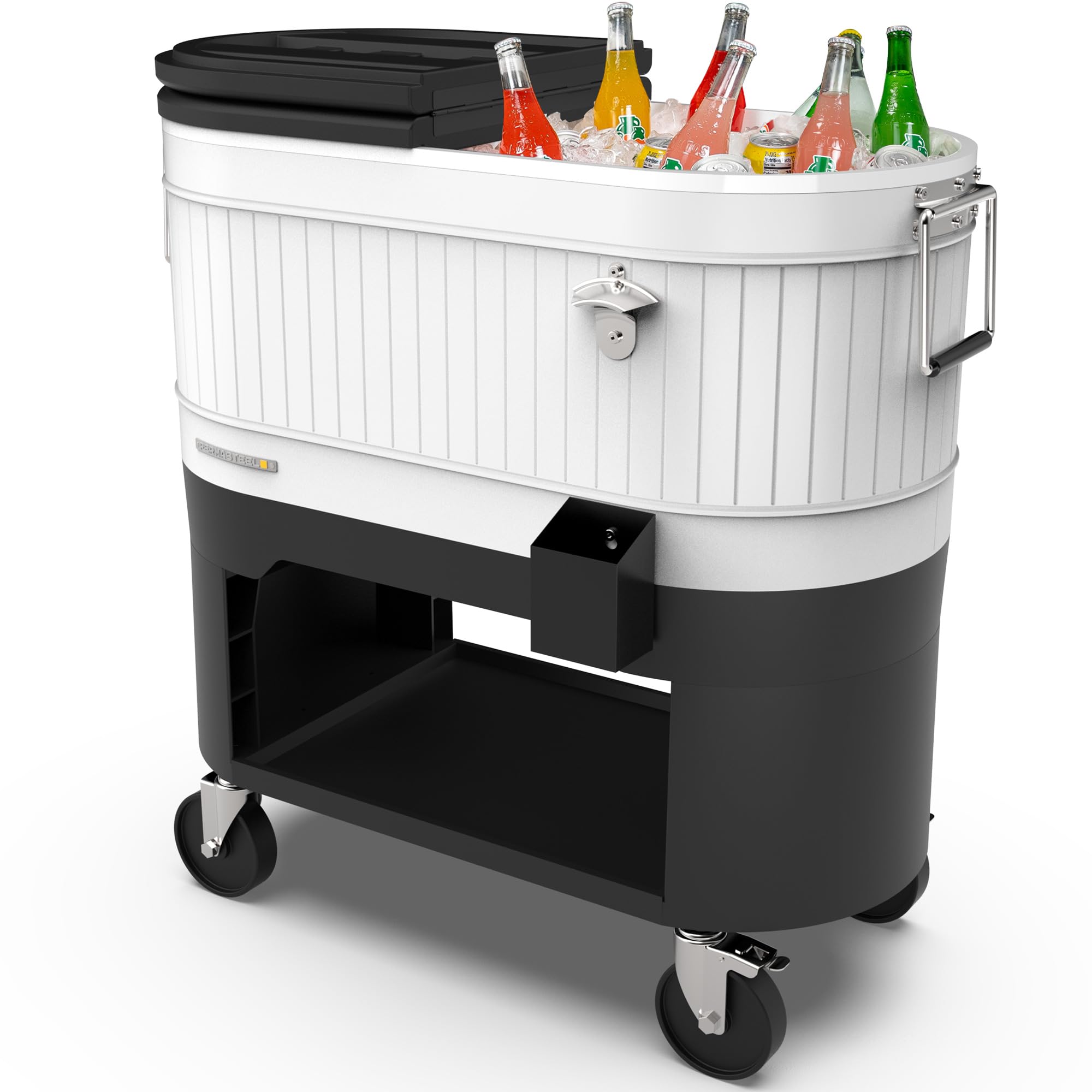 Permasteel 120-Qt Rolling Ice Chest, Portable Patio Party Bar Drink Cooler Cart with Wheels, White