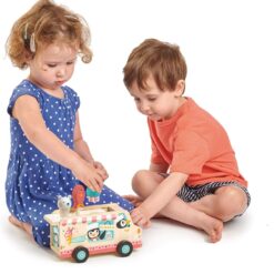 Tender Leaf Toys - Penguin’s Gelato Van - Food Truck Style Pretend Play, Ice Cream and Ice Lolly Wooden Vehicle - Age 18m+