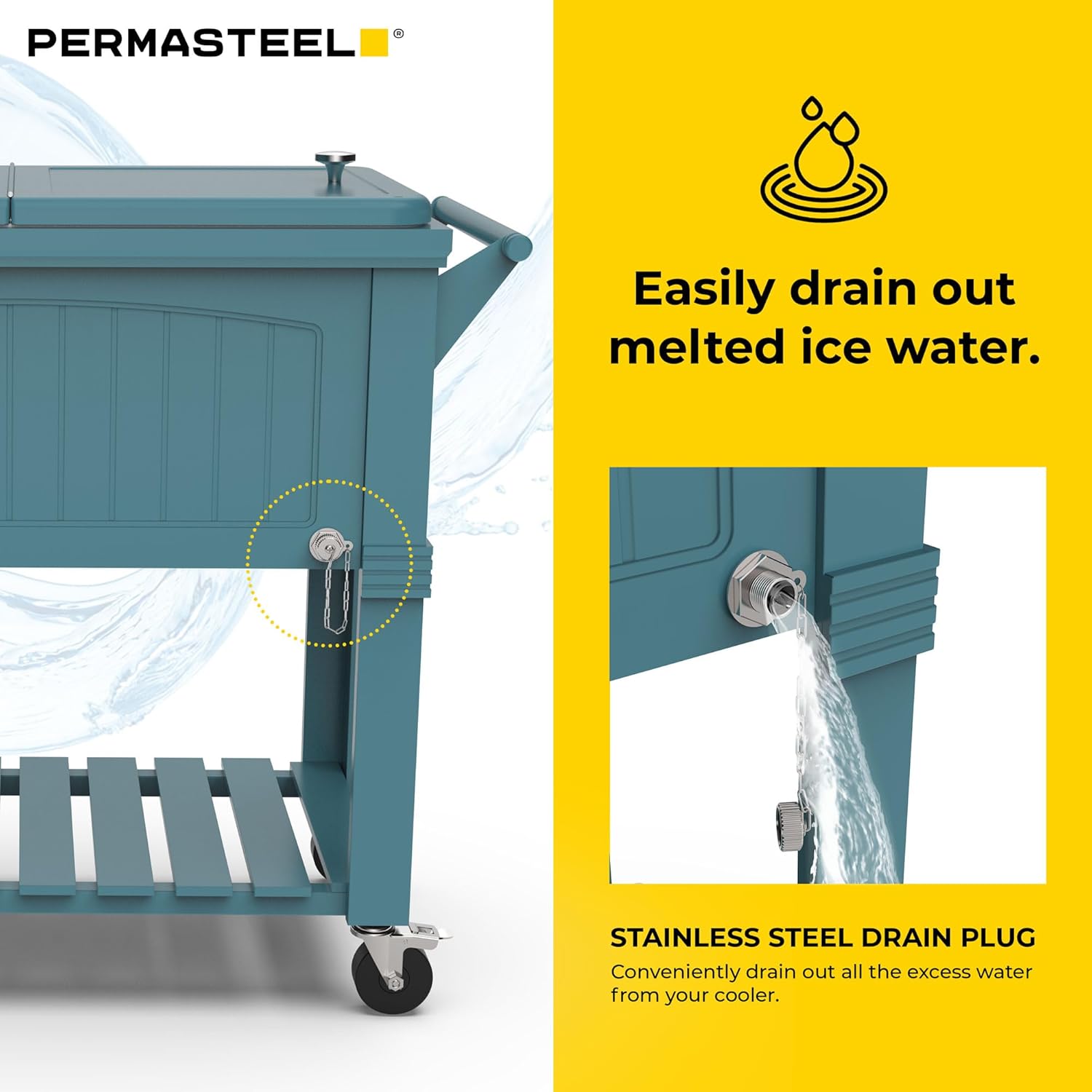 Permasteel Party Cooler with Divider, Spacious 80-Qt Capacity, Teal