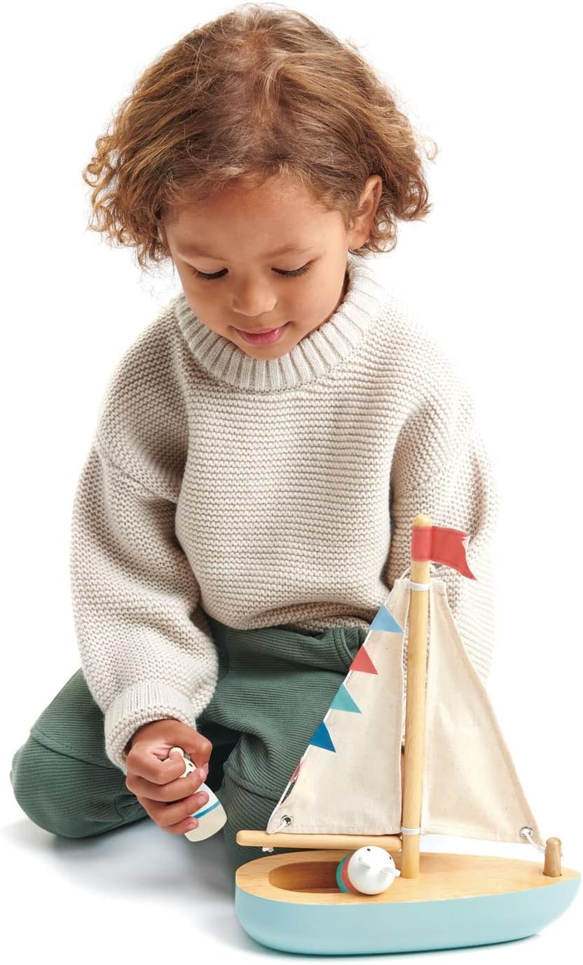 Tender Leaf Toys - Sailaway Boat - Educational Wooden Sailing Boat Play Set with 2 Animal Figures for Kids - Age 3+
