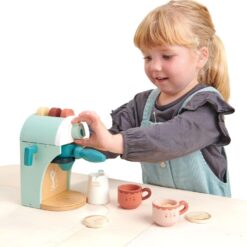 Tender Leaf Toys - Babyccino Maker - Wooden Coffee Machine Pretend Food Play Toy with Espresso Capsules and Cups - Made with Premium Materials and Craftsmanship - Age 3+