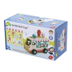 Tender Leaf Toys - Penguin’s Gelato Van - Food Truck Style Pretend Play, Ice Cream and Ice Lolly Wooden Vehicle - Age 18m+