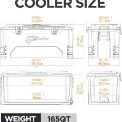 COHO 165QT Insulated Hard Cooler with Fish Ruler, Removable Cup Holders, Magnetic Disc & Tie-Down Loops
