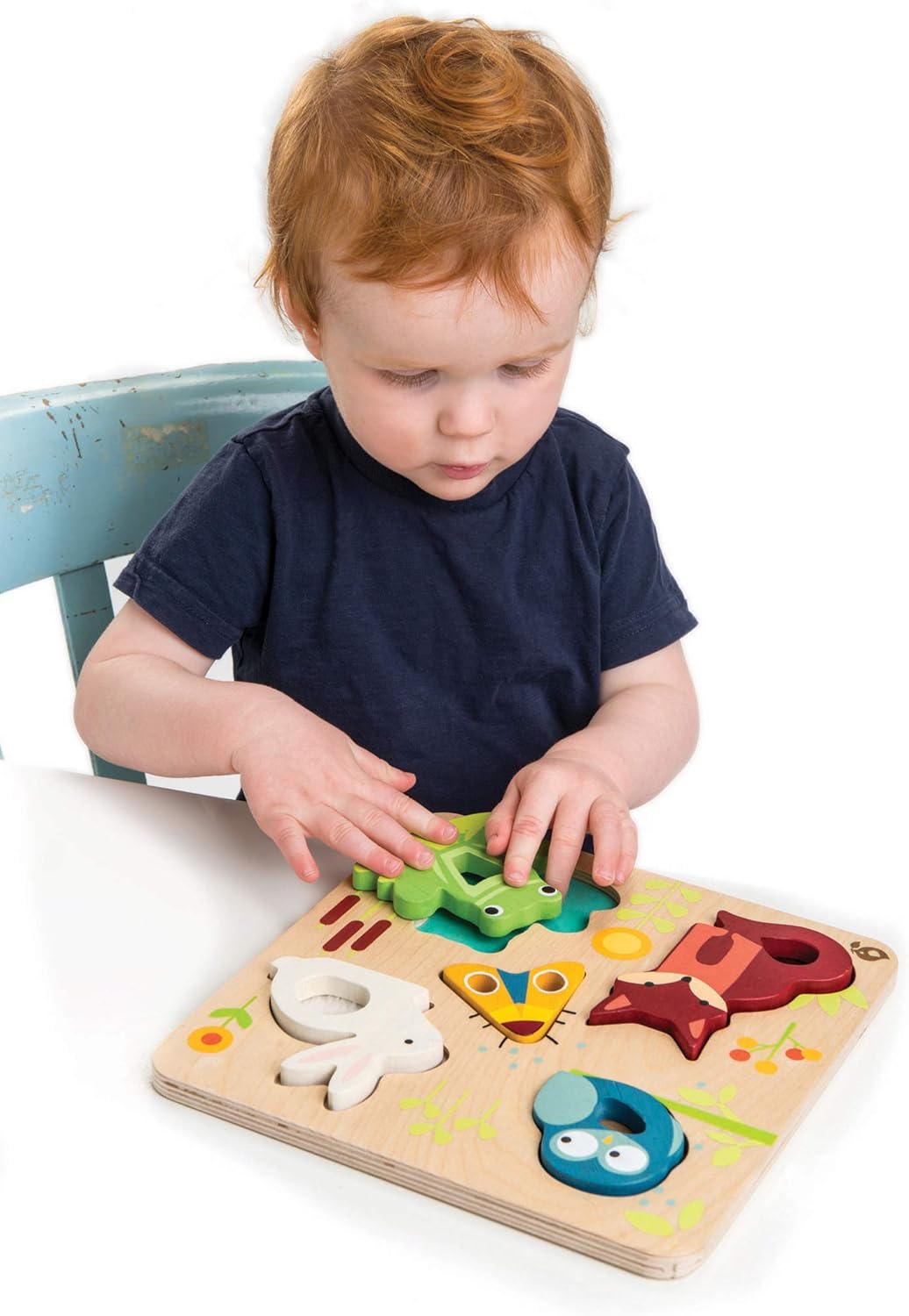Tender Leaf Toys - Touchy Feely Animals - 5 Piece Wooden Shape Recognition and Dexterity Puzzle - Kids 18 Months +