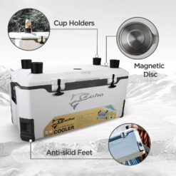 COHO 165QT Insulated Hard Cooler with Fish Ruler, Removable Cup Holders, Magnetic Disc & Tie-Down Loops