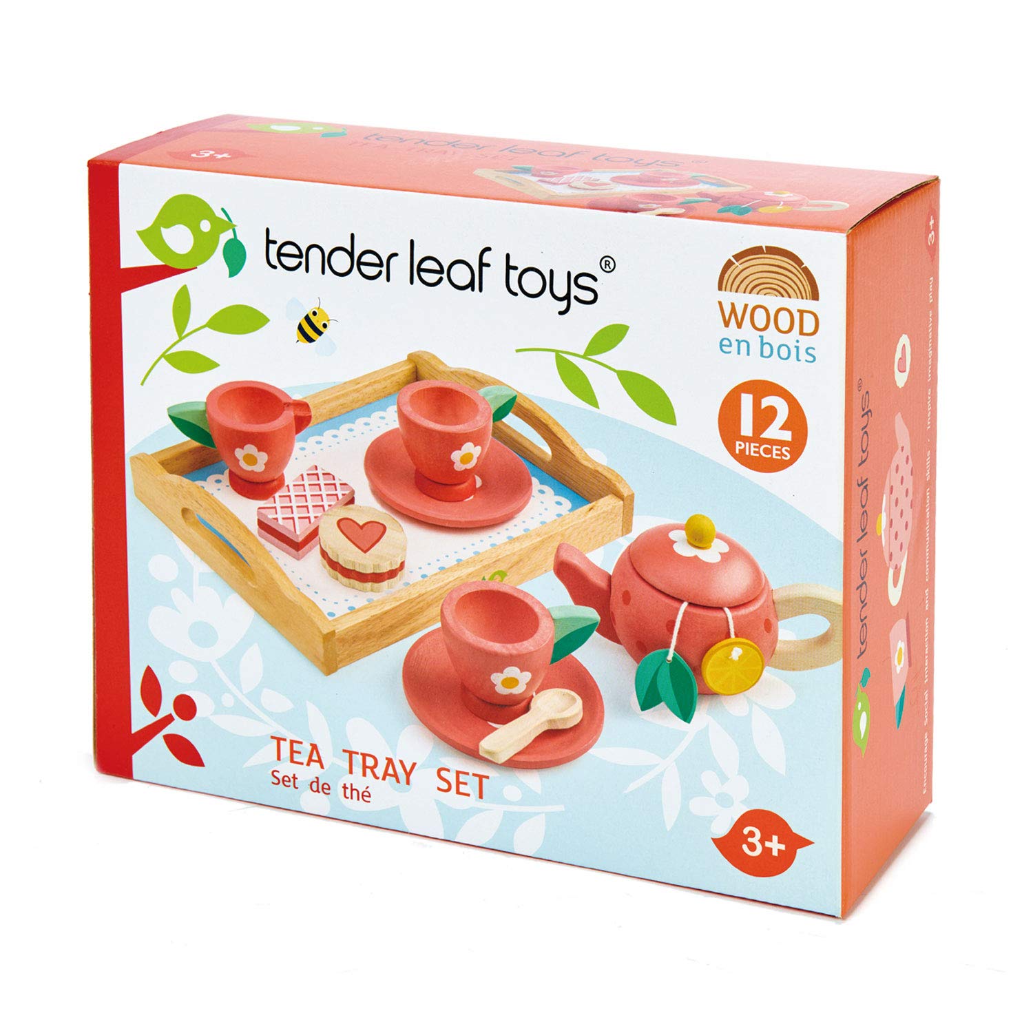 Tender Leaf Toys - Tea Tray Set - Wooden Pretend Food Play Toy with Tea Bags, Snacks, Teapot and Treats for Afternoon Tea Party - Age 3+