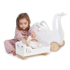Tender Leaf Toys - Sweet Dreams Dolly Bed - Wooden Baby Doll Rocking Cradle with Bedding and Accessories - Age 18m+