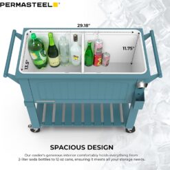 Permasteel Party Cooler with Divider, Spacious 80-Qt Capacity, Teal