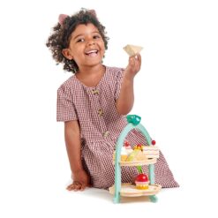 Tender Leaf Toys - Mini Chef Birdie Afternoon Tea Stand – Realistic English Sandwich, Cake and Pastry Tower for Pretend Play High - Age 3+