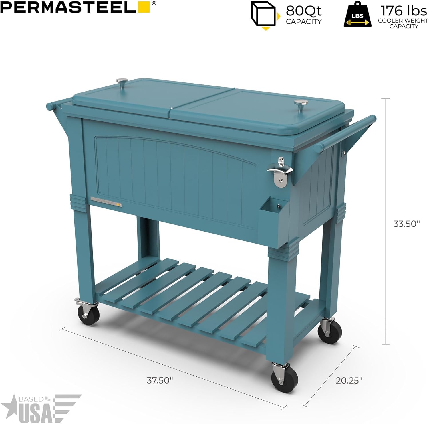 Permasteel Party Cooler with Divider, Spacious 80-Qt Capacity, Teal