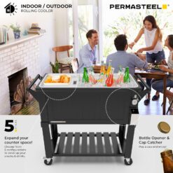 Permasteel Party Cooler with Divider, Spacious 80-Qt Capacity, Black