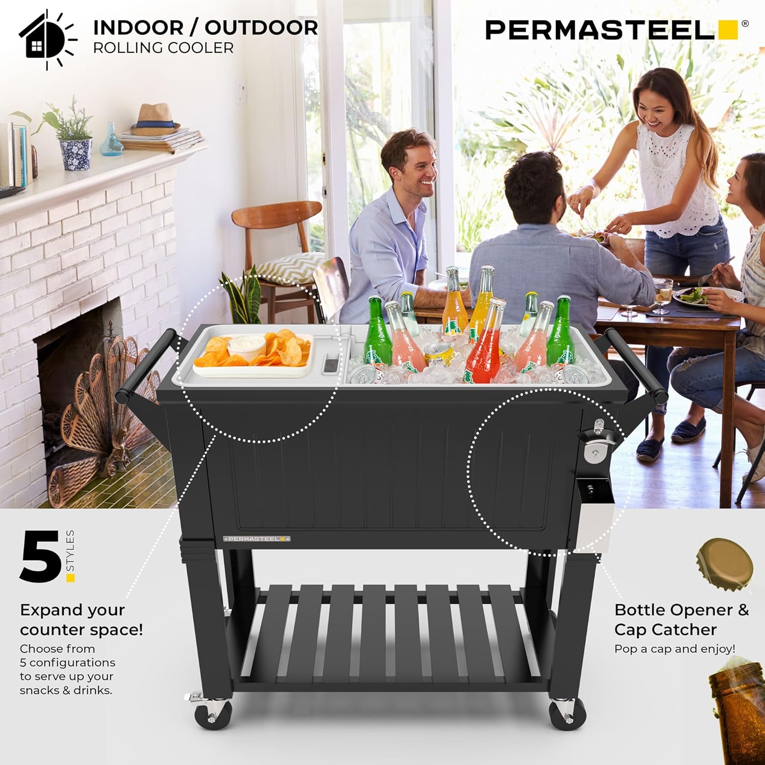 Permasteel Party Cooler with Divider, Spacious 80-Qt Capacity, Black