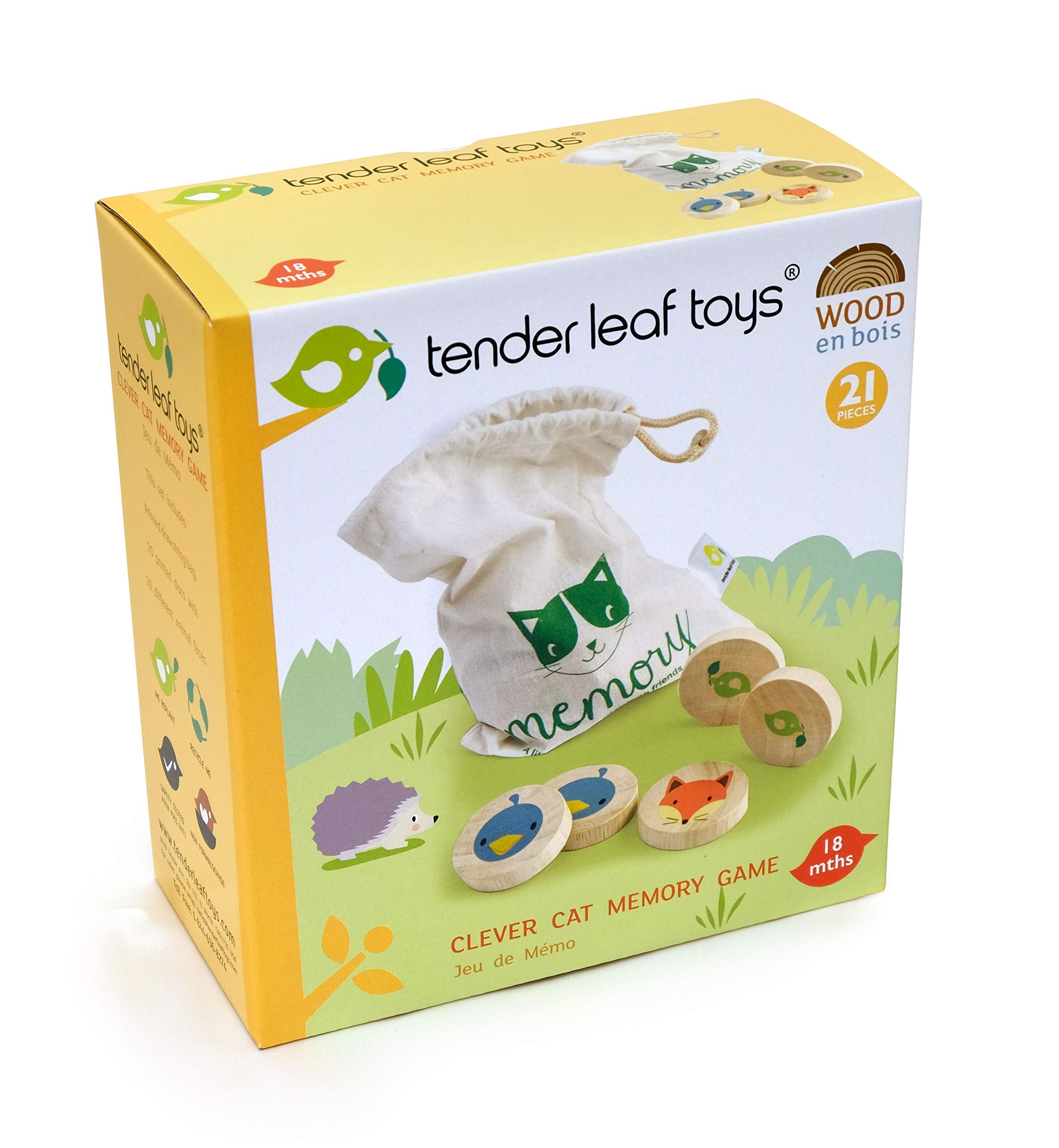 Tender Leaf Toys Clever Cat Memory Game with Canvas Storage Bag - Fun Play While Improving Visual Memory Skills - 18 Months+