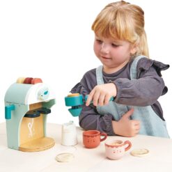 Tender Leaf Toys - Babyccino Maker - Wooden Coffee Machine Pretend Food Play Toy with Espresso Capsules and Cups - Made with Premium Materials and Craftsmanship - Age 3+