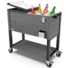 Permasteel 80-Quart Rolling Patio Cooler with Wood Grain Finish – Outdoor Beverage Cooler with Wheels, Gray
