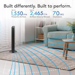 Vornado OZI42DC 42 in. Variable Fan Speeds Tower Fan in Black with 1164 ft. Per Min Air Flow