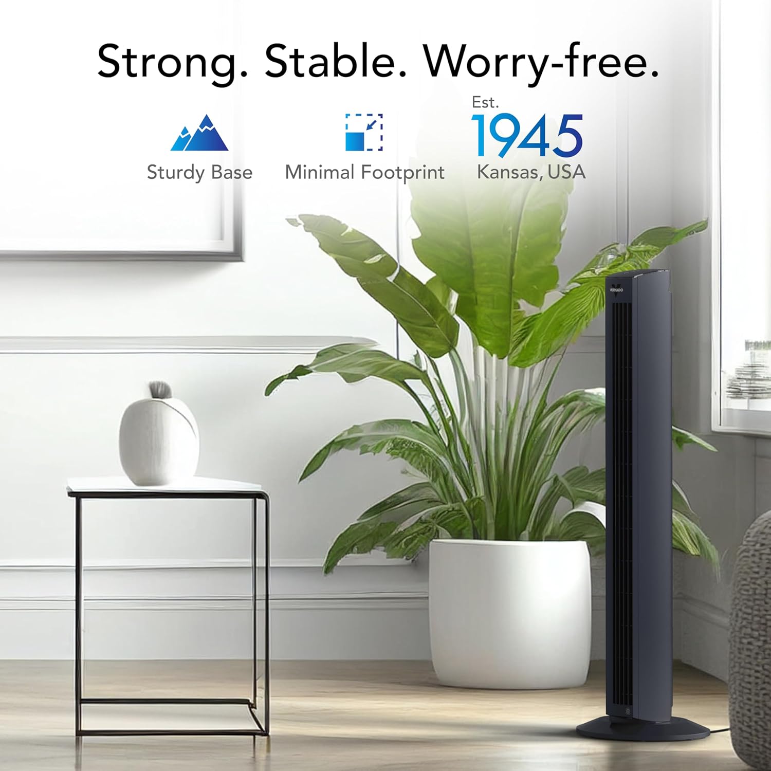 Vornado OZI42DC 42 in. Variable Fan Speeds Tower Fan in Black with 1164 ft. Per Min Air Flow