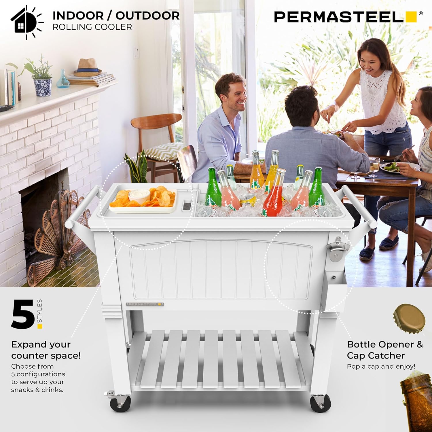 Permasteel Party Cooler with Divider, Spacious 80-Qt Capacity, White