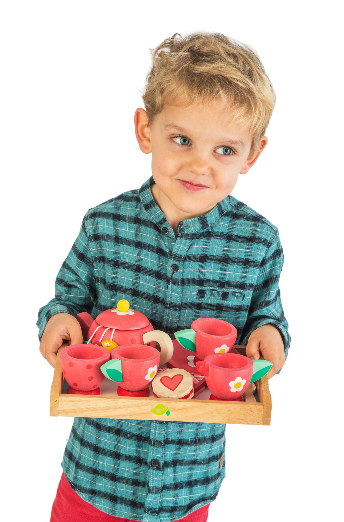 Tender Leaf Toys - Tea Tray Set - Wooden Pretend Food Play Toy with Tea Bags, Snacks, Teapot and Treats for Afternoon Tea Party - Age 3+