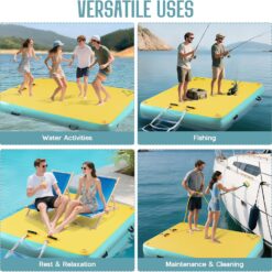 Specraft Inflatable Floating Dock, Non-Slip Air Dock Platform loating Island Raft with Rope Ladder, Yellow+Mint Green