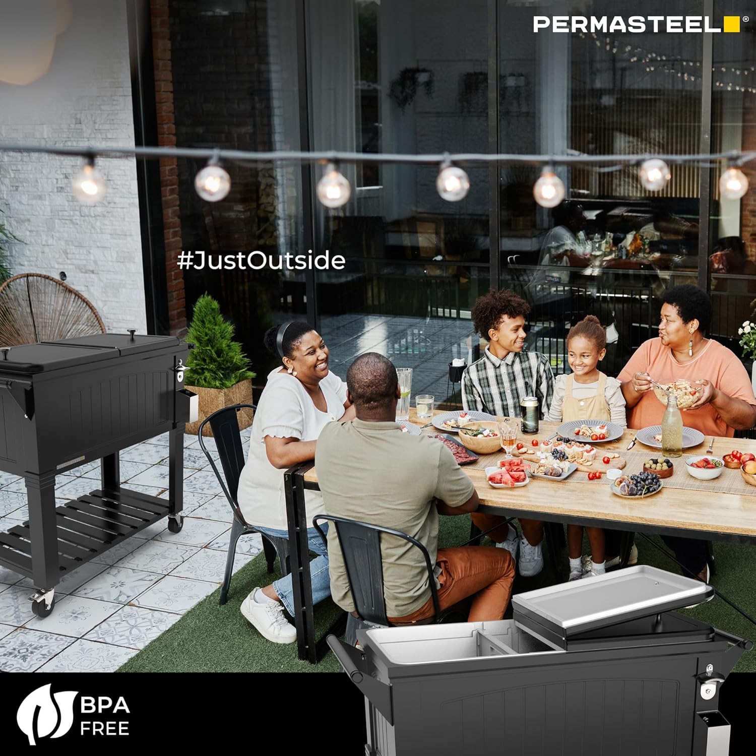 Permasteel Party Cooler with Divider, Spacious 80-Qt Capacity, Black