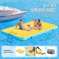 Specraft Inflatable Floating Dock, Non-Slip Air Dock Platform loating Island Raft with Rope Ladder, Yellow+Mint Green
