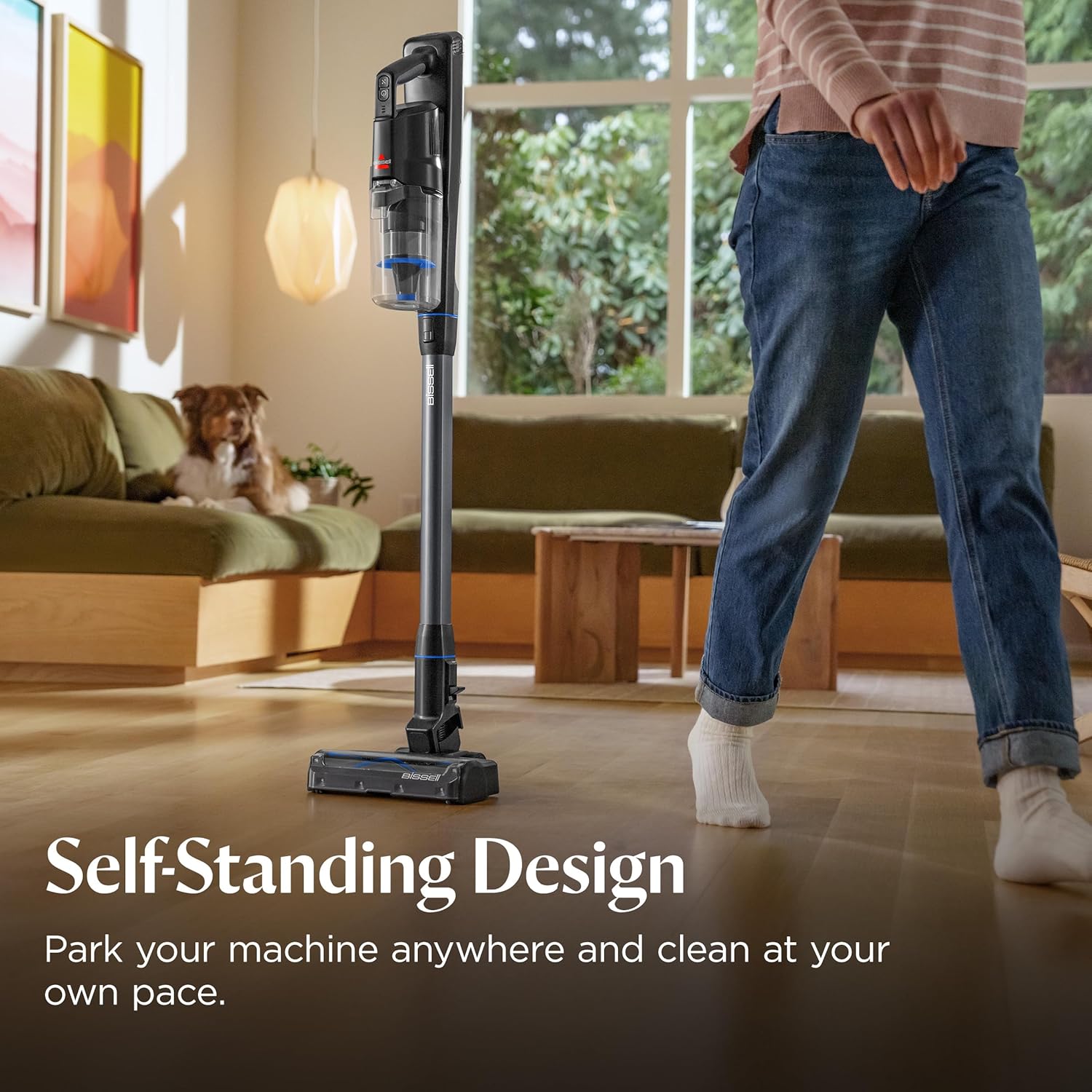 BISSELL Powerclean Furguard Self-Standing Cordless Vacuum w/Self-Cleaning Brush Roll, LED FurFinder Headlights, and Upholstery Tool