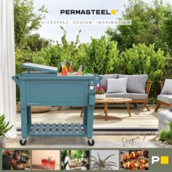 Permasteel Party Cooler with Divider, Spacious 80-Qt Capacity, Teal