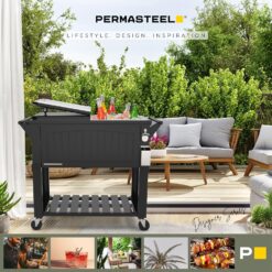 Permasteel Party Cooler with Divider, Spacious 80-Qt Capacity, Black